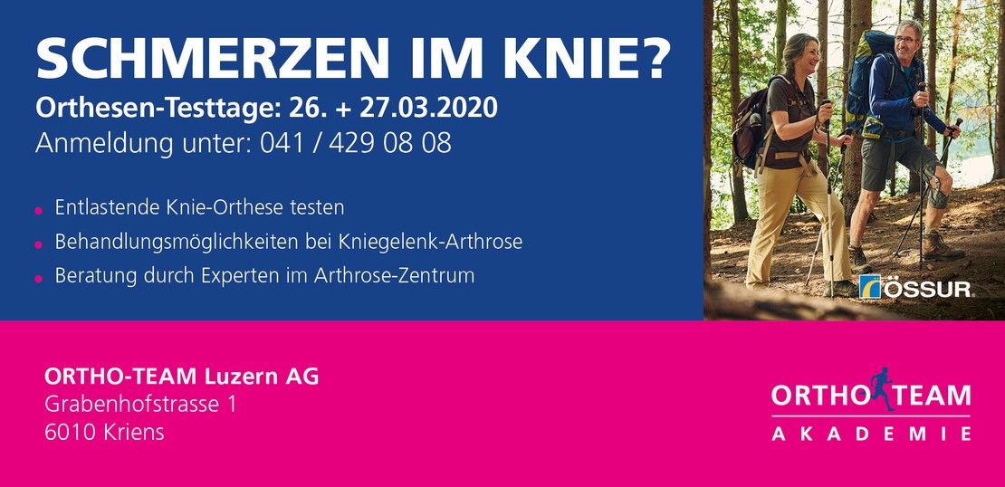 Arthrose Orthesen Testtage in Luzern