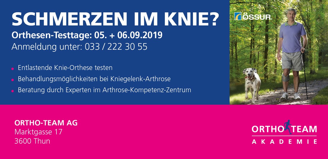 Arthrose Orthesen Testtage in Thun